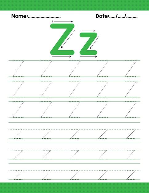 Алфавит, отслеживающий букву Z, рабочий лист начальной буквы для занятий дошкольников обратно в школу