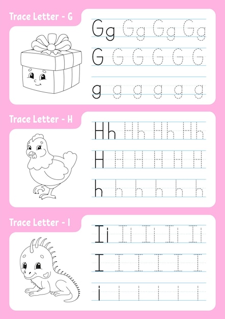 Vector alphabet tracing page. worksheet for kids.