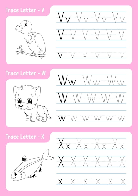 Alphabet tracing page. Worksheet for kids.