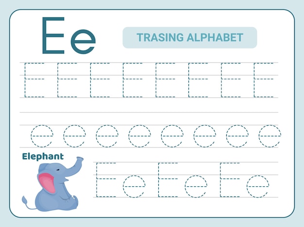 Alphabet tracing practice for leter E worksheet