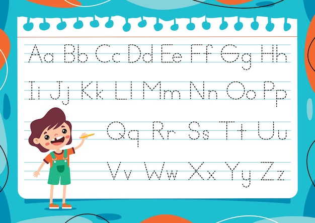 Vector alphabet tracing worksheet for children