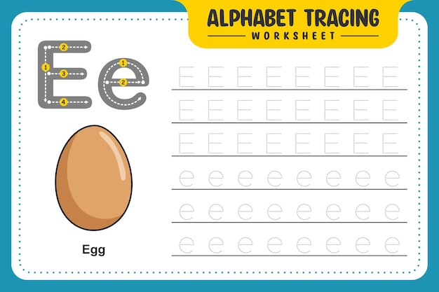 Alphabet tracing worksheet letter e for egg