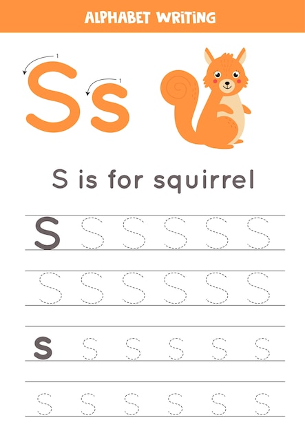 Alphabet tracing worksheet with animal illustration