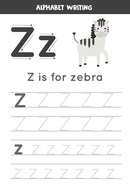 Alphabet tracing worksheet with animal illustration