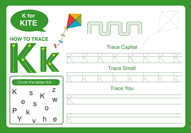 Alphabet tracing worksheet with letter and drow