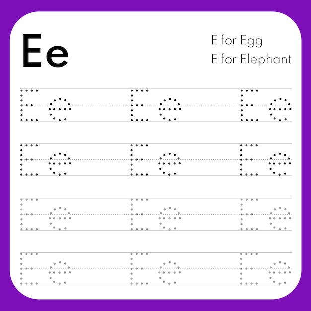문자 E와 e가 있는 알파벳 추적 워크시트