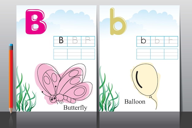 Alphabet tracing worksheet with letter and vocabulary