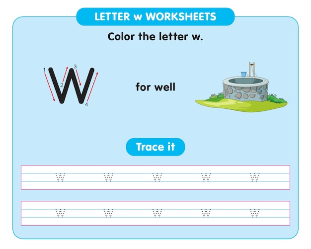 Alphabet tracing worksheet with letter w