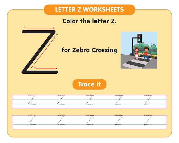 Alphabet tracing worksheet with letter Z