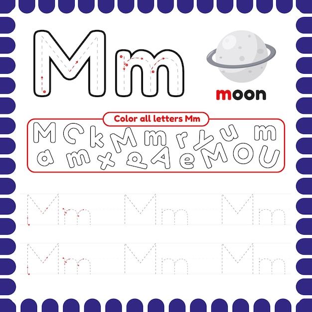 Alphabet Tracing Worksheet with letters Writing practice letter M