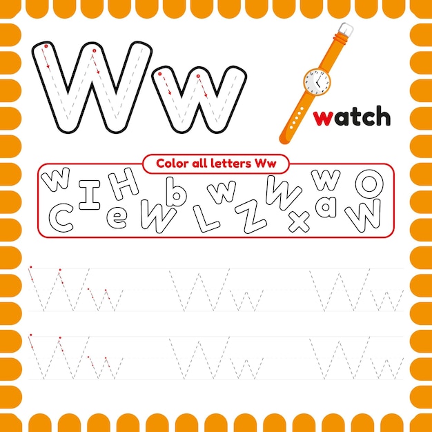 Alphabet Tracing Worksheet with letters Writing practice letter W