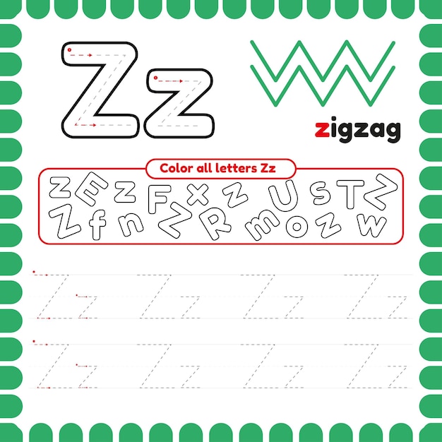 Alphabet Tracing Worksheet with letters Writing practice letter Z