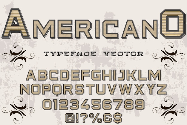 Vector alphabet typeface label design americano