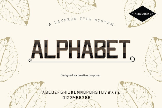 Alphabet typeface For labels and different type designs