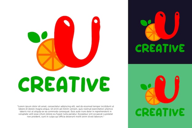 Alphabet U logo and fresh citrus fruit in modern style