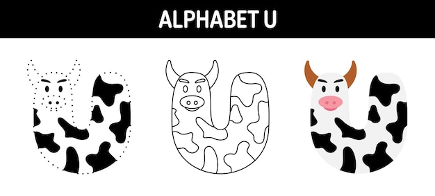 Alphabet u tracing and coloring worksheet for kids