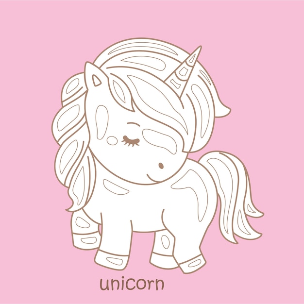 Alphabet U For Unicorn Vocabulary School Lesson Cartoon Digital Stamp Outline Black and White