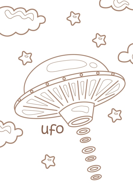 Alphabet U Voor Ufo Woordenboek Schoolles Cartoon Kleurplaten voor Kinderen en Volwassenen Activiteit