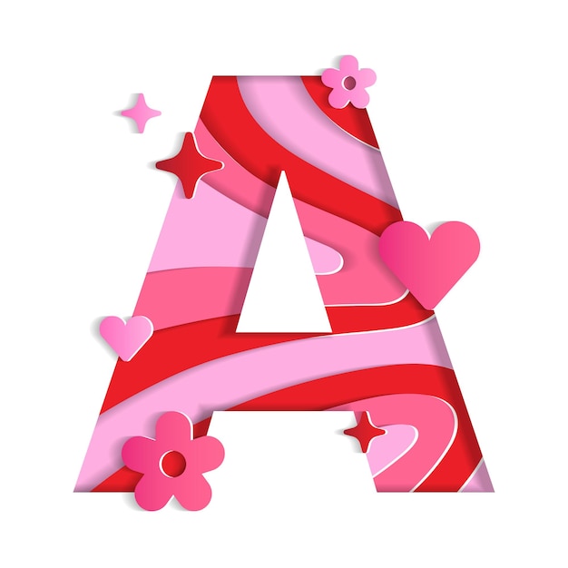 A Alphabet Valentines Day Love Character Font Letter Paper Flower Heart 3D Layer Paper Cutout Card