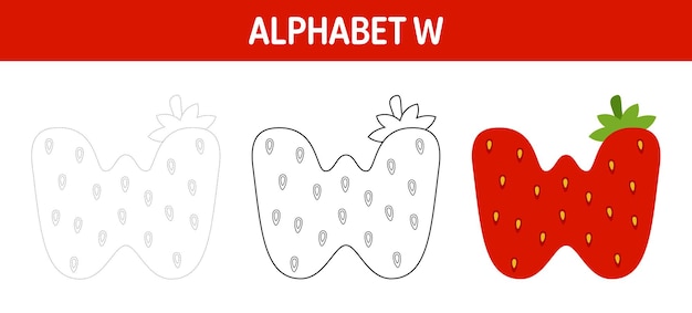 Foglio di lavoro per tracciare e colorare l'alfabeto w per bambini