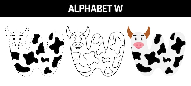 Alphabet W tracing and coloring worksheet for kids