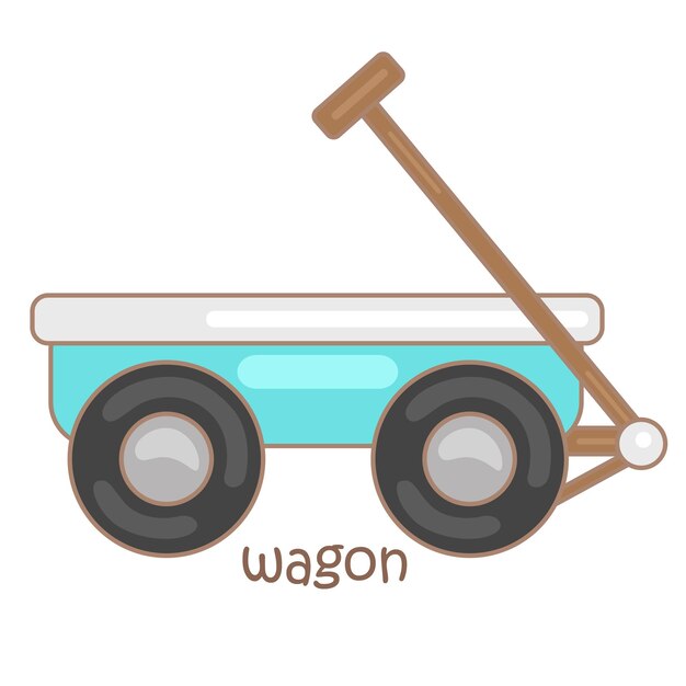 Vector alphabet w for wagon vocabulary school reading lesson cartoon illustration vector clipart sticker