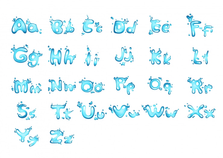 Vector 알파벳 물 편지 a-z