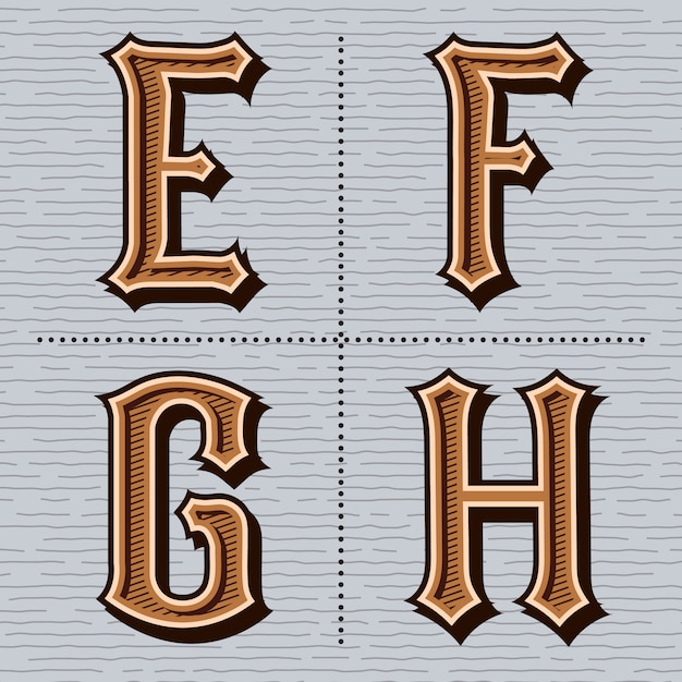 Alphabet western letters vintage (e, f, g, h)