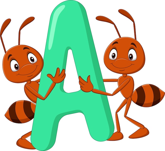 Alphabet a with ant cartoon
