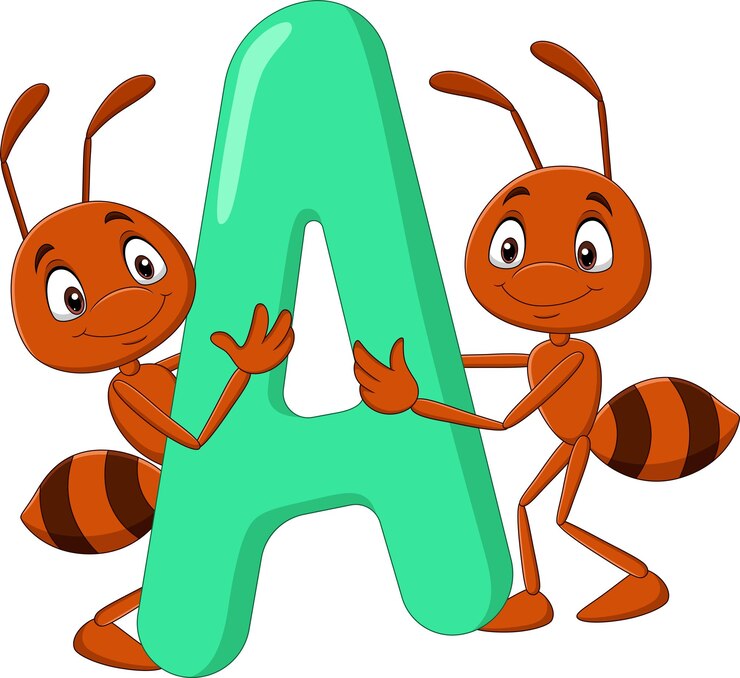 वेक्टर alphabet a with ant cartoon