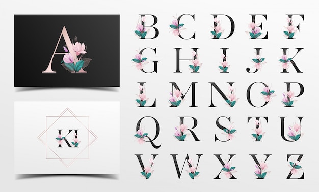 Vector alphabet with beautiful watercolor floral decorative