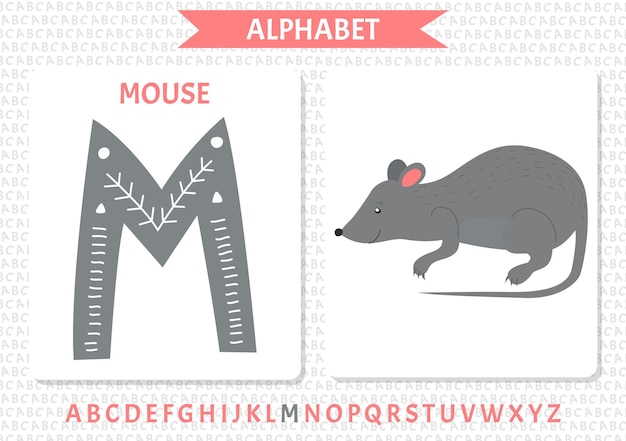 Alphabet with a cartoon mouse and a ruler.