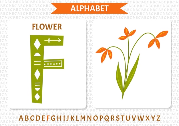 꽃과 문자 f가 있는 알파벳