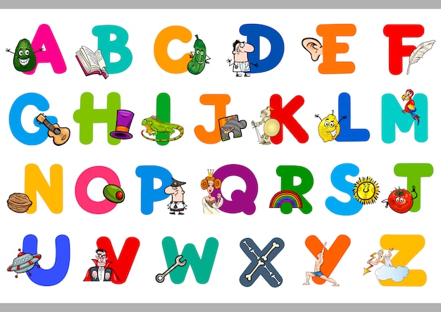 Vector alphabet with objects for kids