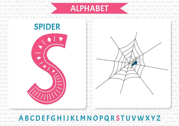 Alphabet with a spider and a spider on the bottom.