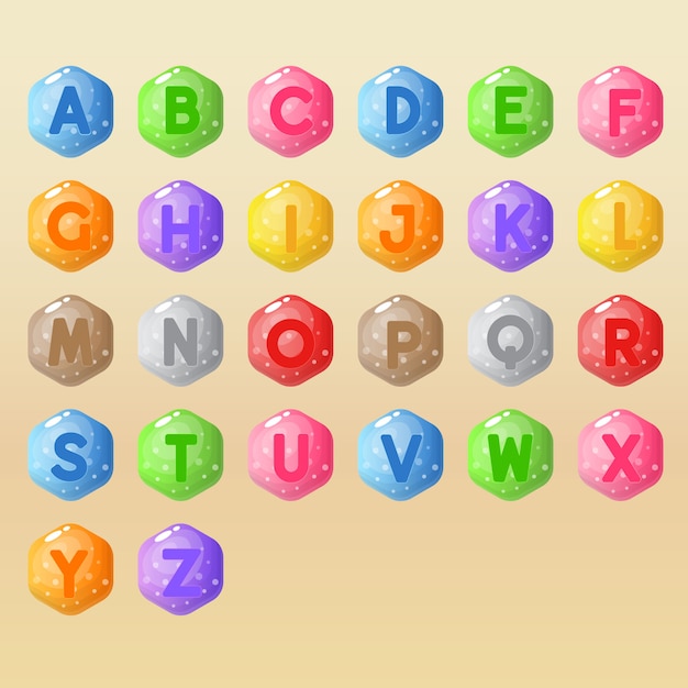 Alphabet A to Z word game in shape haxagon.