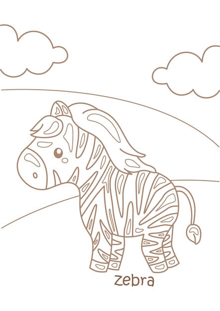 Alphabet Z For Zebra Vocabulary School Lesson Cartoon Coloring Pages for Kids and Adult