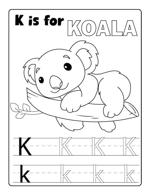 Alphabetical animal coloring and letter tracing coloring pages print ready vector