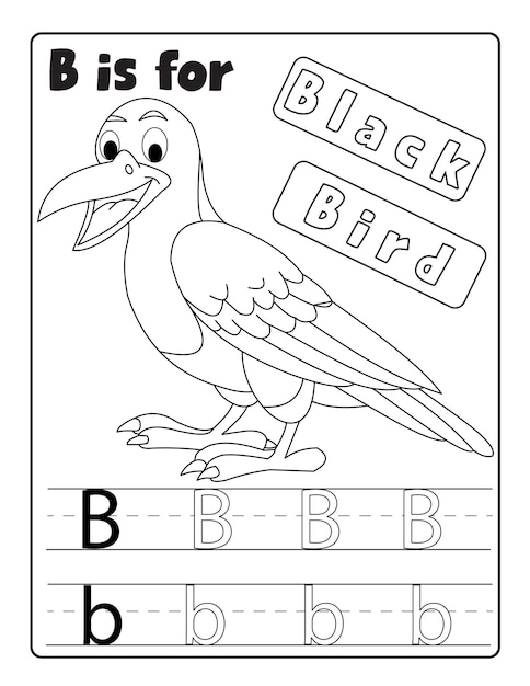 アルファベットの鳥の着色とアルファベットのトレースページ