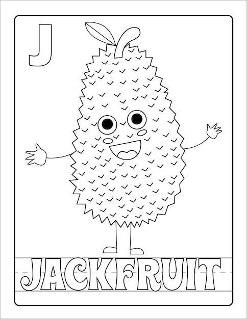 Vector alphabetical fruit coloring pages with fruits name
