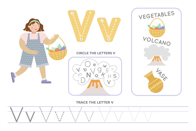 ベクトル 文字vのアルファベット順のワークシート