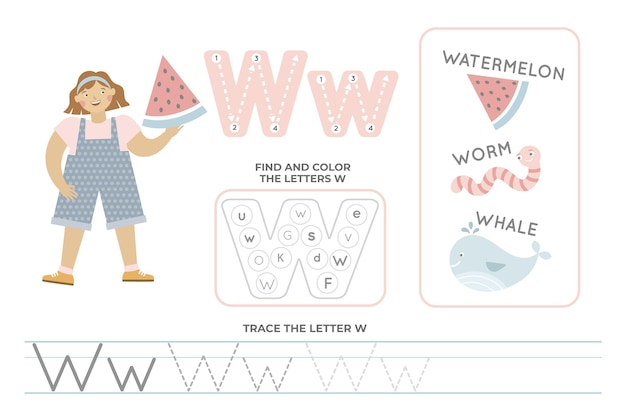ベクトル 文字wのアルファベット順のワークシート