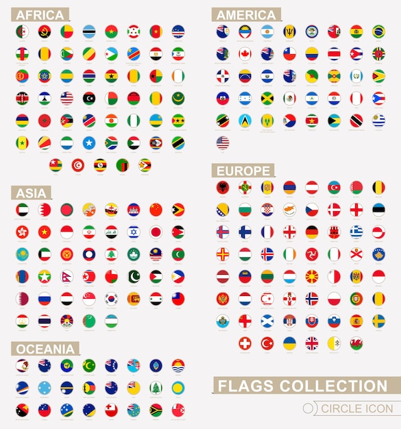 Alphabetically sorted circle flags of the world Set of round flags