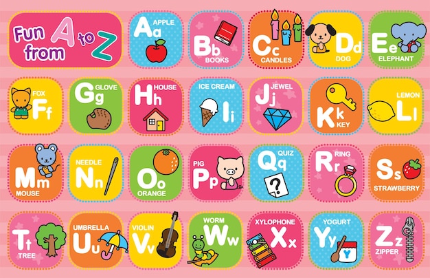 Vector alphabets and letter illustration with cute pink background design for kids education