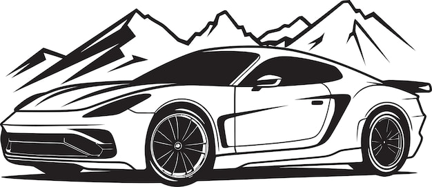 Alpine Ascent Sleek Black Logo met Iconic Sports Car Conquering Mountains Ridge Rush Dynamic Black