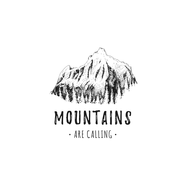 Vector alpine landscape with phrase mountains are calling