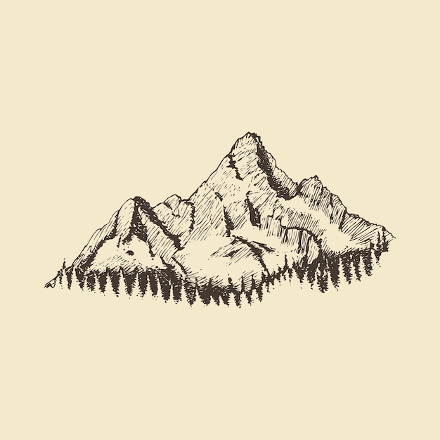 Alpine mount, vector sketch for label, poster.