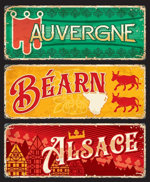 Alsace Bearn and Auvergne regions plates