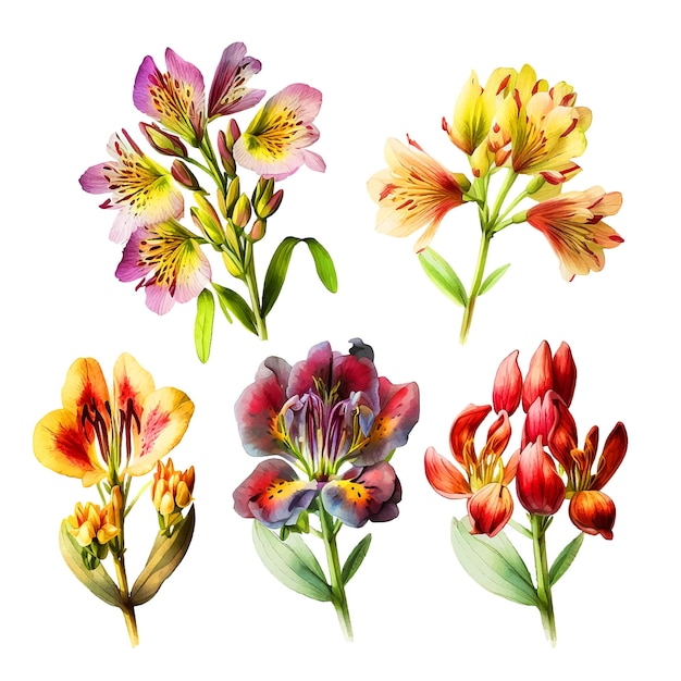 Alstroemeria bloem aquarel verf collectie