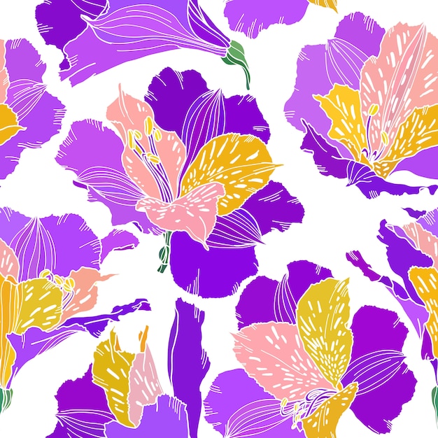 Alstroemeria hand drawn seamless pattern